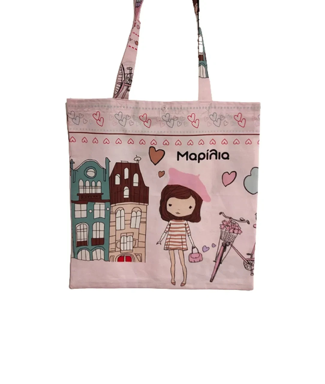 Πάνινη τσαντα 42x40cm σε ροζ χρώμα με θέμα το Παρίσι